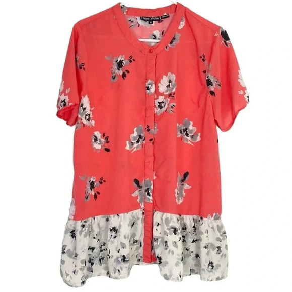 Tolani Collection Tunic Top Womens Size Medium Floral Button Down Short Sleeves - Picture 1 of 12